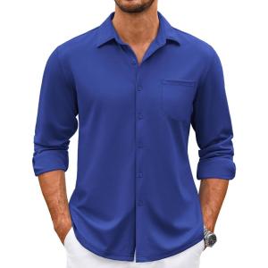 imageCOOFANDY Mens Wrinkle Free Dress Shirts Long Sleeve Untucked Shirts Casual Button Down ShirtsRoyal Blue