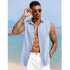 imageCOOFANDY Mens Sleeveless Button Down Beach Shirts Casual Summer Tank Tops Collared Imitation Linen Tank ShirtLight Blue