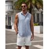 imageCOOFANDY Mens Sleeveless Button Down Beach Shirts Casual Summer Tank Tops Collared Imitation Linen Tank ShirtLight Denim Blue