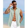 imageCOOFANDY Mens Sleeveless Button Down Beach Shirts Casual Summer Tank Tops Collared Imitation Linen Tank ShirtLight Green