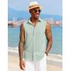 imageCOOFANDY Mens Sleeveless Button Down Beach Shirts Casual Summer Tank Tops Collared Imitation Linen Tank ShirtLight Green