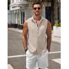 imageCOOFANDY Mens Sleeveless Button Down Beach Shirts Casual Summer Tank Tops Collared Imitation Linen Tank ShirtLight Khaki