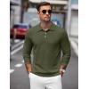 imageCOOFANDY Mens Stretch Muscle Tshirts Long Sleeve Knit Tees Casual Slim Fit Polo ShirtsArmy Green