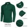 imageCOOFANDY Mens Stretch Muscle Tshirts Long Sleeve Knit Tees Casual Slim Fit Polo ShirtsDark Green