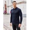imageCOOFANDY Mens Stretch Muscle Tshirts Long Sleeve Knit Tees Casual Slim Fit Polo ShirtsNavy Blue