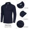 imageCOOFANDY Mens Stretch Muscle Tshirts Long Sleeve Knit Tees Casual Slim Fit Polo ShirtsNavy Blue