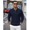 imageCOOFANDY Mens Stretch Muscle Tshirts Long Sleeve Knit Tees Casual Slim Fit Polo ShirtsNavy Blue