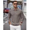 imageCOOFANDY Mens Stretch Muscle Tshirts Long Sleeve Knit Tees Casual Slim Fit Polo ShirtsTan