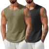 imageCOOFANDY Mens Casual Tank Tops 2 Pack Waffle Knit Sleeveless Shirt Breathable Tank Shirts Summer Muscle TeeBlackArmy Green