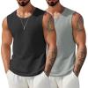 imageCOOFANDY Mens Casual Tank Tops 2 Pack Waffle Knit Sleeveless Shirt Breathable Tank Shirts Summer Muscle TeeBlackLight Grey