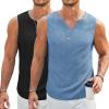 imageCOOFANDY Mens Casual Tank Tops Knit V Neck Sleeveless T Shirts 2 Pack Summer Beach Lightweight Muscle TeeBlackBlue