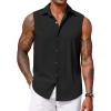 imageCOOFANDY Mens Sleeveless Button Down Beach Shirts Casual Summer Tank Tops Collared Imitation Linen Tank ShirtBlack