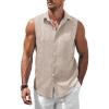 imageCOOFANDY Mens Sleeveless Button Down Beach Shirts Casual Summer Tank Tops Collared Imitation Linen Tank ShirtLight Khaki