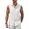 imageCOOFANDY Mens Sleeveless Button Down Beach Shirts Casual Summer Tank Tops Collared Imitation Linen Tank ShirtWhite