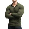 imageCOOFANDY Mens Stretch Muscle Tshirts Long Sleeve Knit Tees Casual Slim Fit Polo ShirtsArmy Green