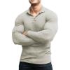 imageCOOFANDY Mens Stretch Muscle Tshirts Long Sleeve Knit Tees Casual Slim Fit Polo ShirtsLight Khaki