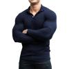 imageCOOFANDY Mens Stretch Muscle Tshirts Long Sleeve Knit Tees Casual Slim Fit Polo ShirtsNavy Blue