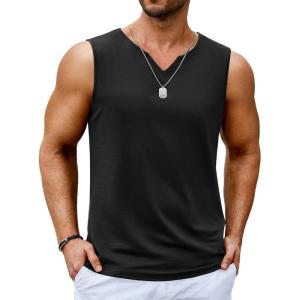 imageCOOFANDY Casual Sleeveless Shirts for Men Cotton V Neck Tank Tops Summer 2 Pack Workout Gym Muscle TeeBlack