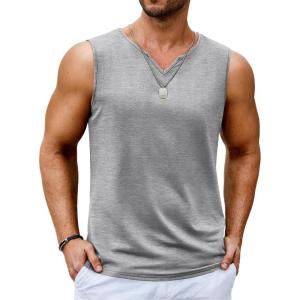 imageCOOFANDY Casual Sleeveless Shirts for Men Cotton V Neck Tank Tops Summer 2 Pack Workout Gym Muscle TeeLight Gray