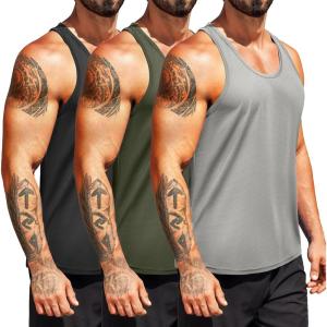 imageCOOFANDY Mens 3 Pack Workout Tank Tops Quick Dry Gym Sleeveless Muscle T Shirts Y Back Athlectic Tank Bodybuilding TopBlackArmy GreenLight Grey