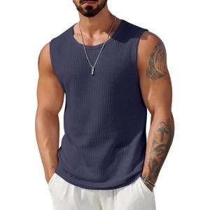 imageCOOFANDY Mens Casual Tank Tops 2 Pack Waffle Knit Sleeveless Shirt Breathable Tank Shirts Summer Muscle TeeNavy