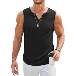 imageCOOFANDY Mens Casual Tank Tops Knit V Neck Sleeveless T Shirts 2 Pack Summer Beach Lightweight Muscle TeeBlack