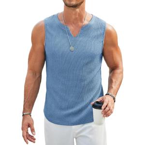 imageCOOFANDY Mens Casual Tank Tops Knit V Neck Sleeveless T Shirts 2 Pack Summer Beach Lightweight Muscle TeeBlue