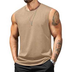 imageCOOFANDY Mens Tank Top Cotton Workout Sleeveless Muscle T Shirts Casual Summer Tank ShirtsKhaki1 Pcs