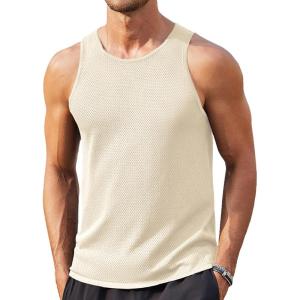 imageCOOFANDY Mens Tank Tops Summer Beach Sleeveless Muscle Shirts Casual Knit Tanks Workout Gym TeeBeige