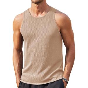 imageCOOFANDY Mens Tank Tops Summer Beach Sleeveless Muscle Shirts Casual Knit Tanks Workout Gym TeeKhaki