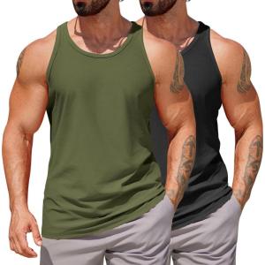 imageCOOFANDY Mens Workout Tank Tops 2 Pack Quick Dry YBack Gym Tank Muscle Training Athletic Sleeveless ShirtsBlackArmy Green2pcs