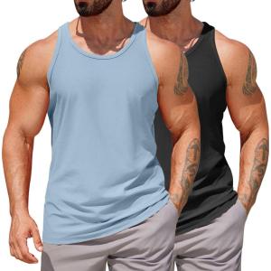 imageCOOFANDY Mens Workout Tank Tops 2 Pack Quick Dry YBack Gym Tank Muscle Training Athletic Sleeveless ShirtsBlackLight Blue2pcs