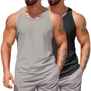 imageCOOFANDY Mens Workout Tank Tops 2 Pack Quick Dry YBack Gym Tank Muscle Training Athletic Sleeveless ShirtsBlackLight Grey2pcs