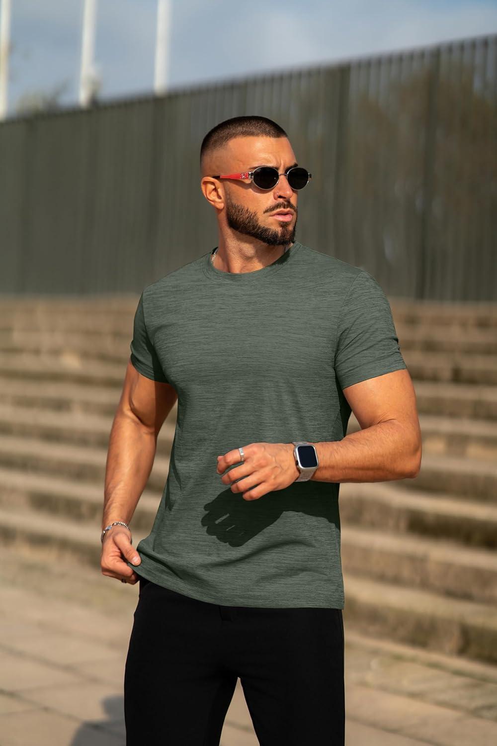 imageCOOFANDY Mens Crew Neck T Shirt Short Sleeve Casual Summer Basic Tee Muscle Slim Fit Workout TShirtArmy Green