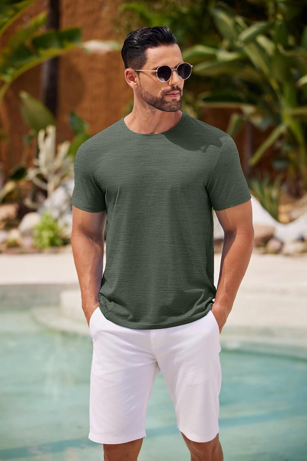 imageCOOFANDY Mens Crew Neck T Shirt Short Sleeve Casual Summer Basic Tee Muscle Slim Fit Workout TShirtBblackArmy Green2 Pack