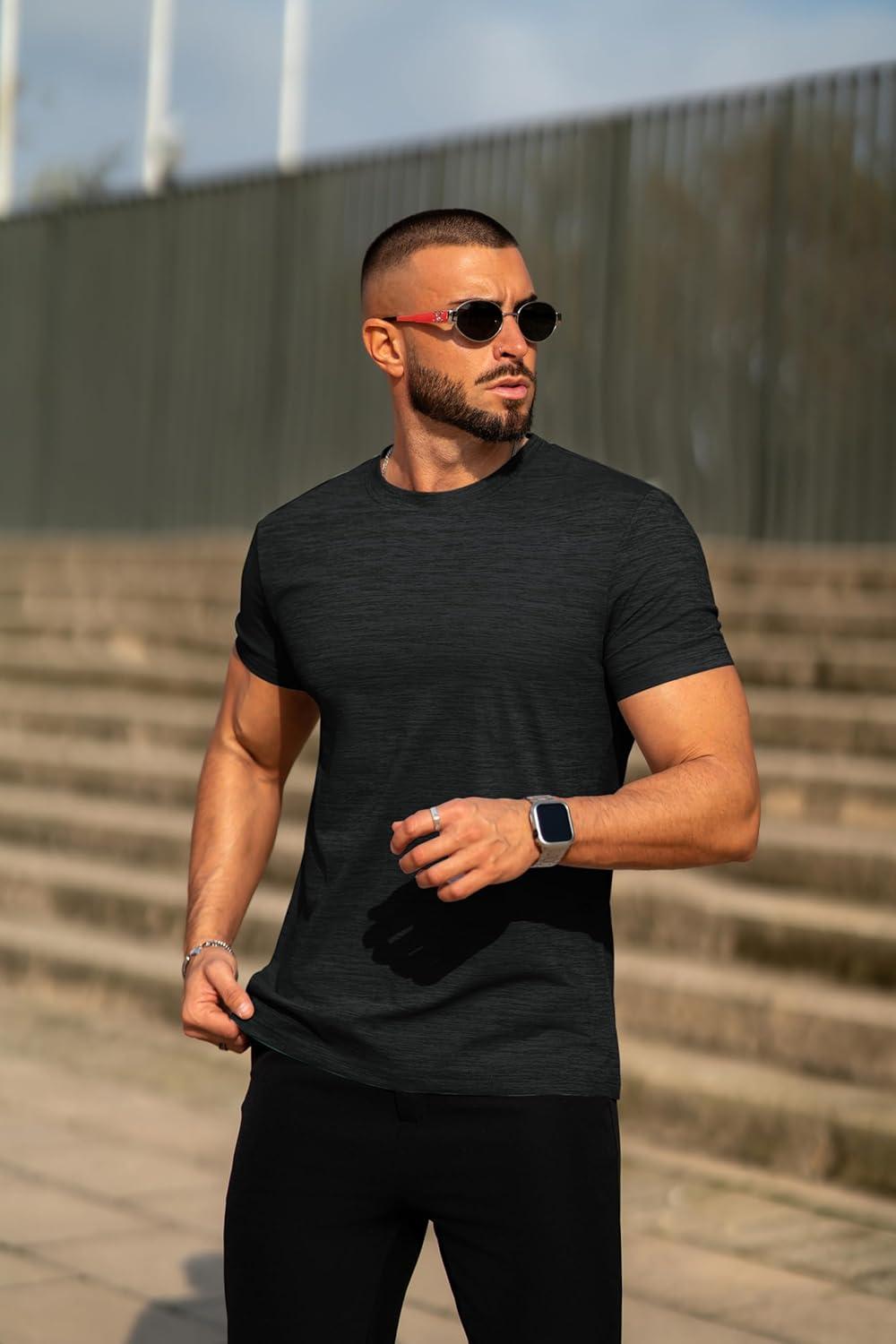 imageCOOFANDY Mens Crew Neck T Shirt Short Sleeve Casual Summer Basic Tee Muscle Slim Fit Workout TShirtBlack