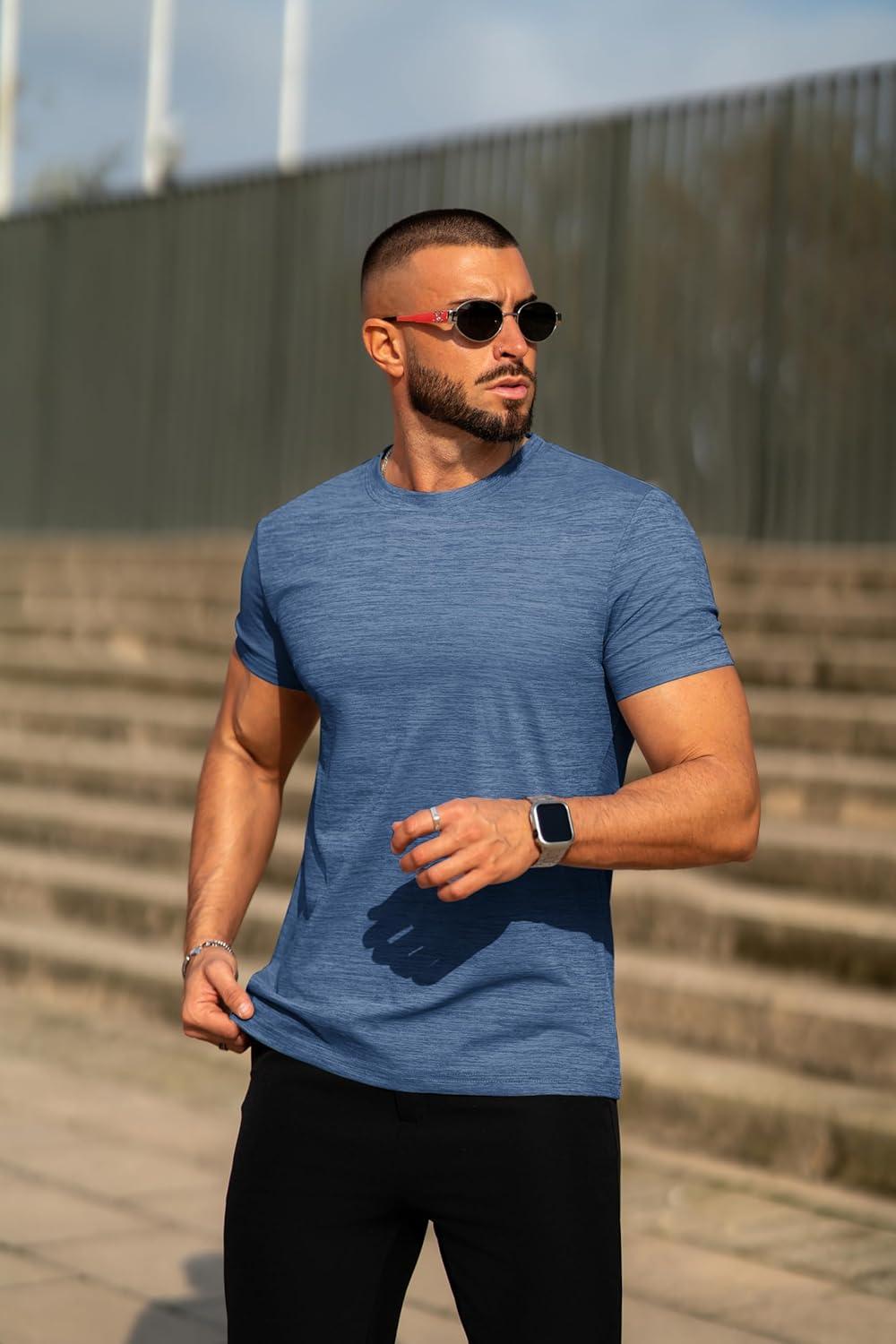 imageCOOFANDY Mens Crew Neck T Shirt Short Sleeve Casual Summer Basic Tee Muscle Slim Fit Workout TShirtBlue