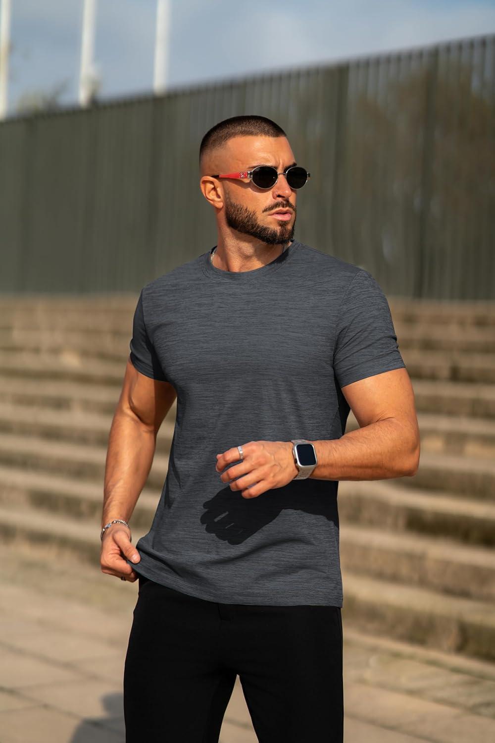 imageCOOFANDY Mens Crew Neck T Shirt Short Sleeve Casual Summer Basic Tee Muscle Slim Fit Workout TShirtDark Gray