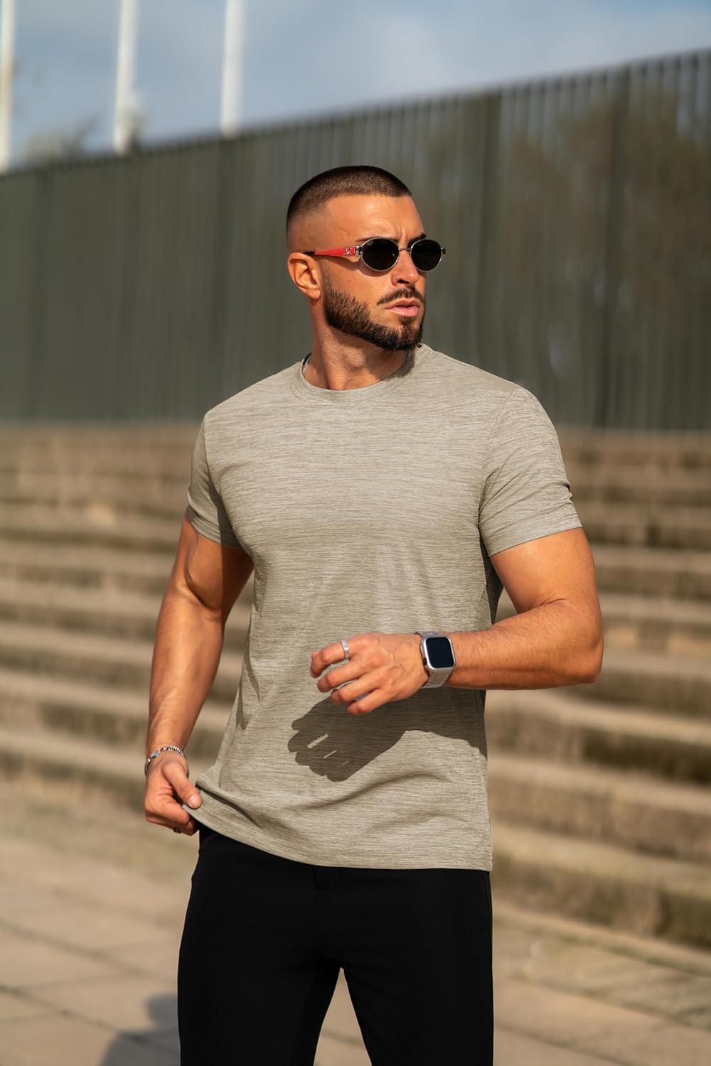 imageCOOFANDY Mens Crew Neck T Shirt Short Sleeve Casual Summer Basic Tee Muscle Slim Fit Workout TShirtKhaki
