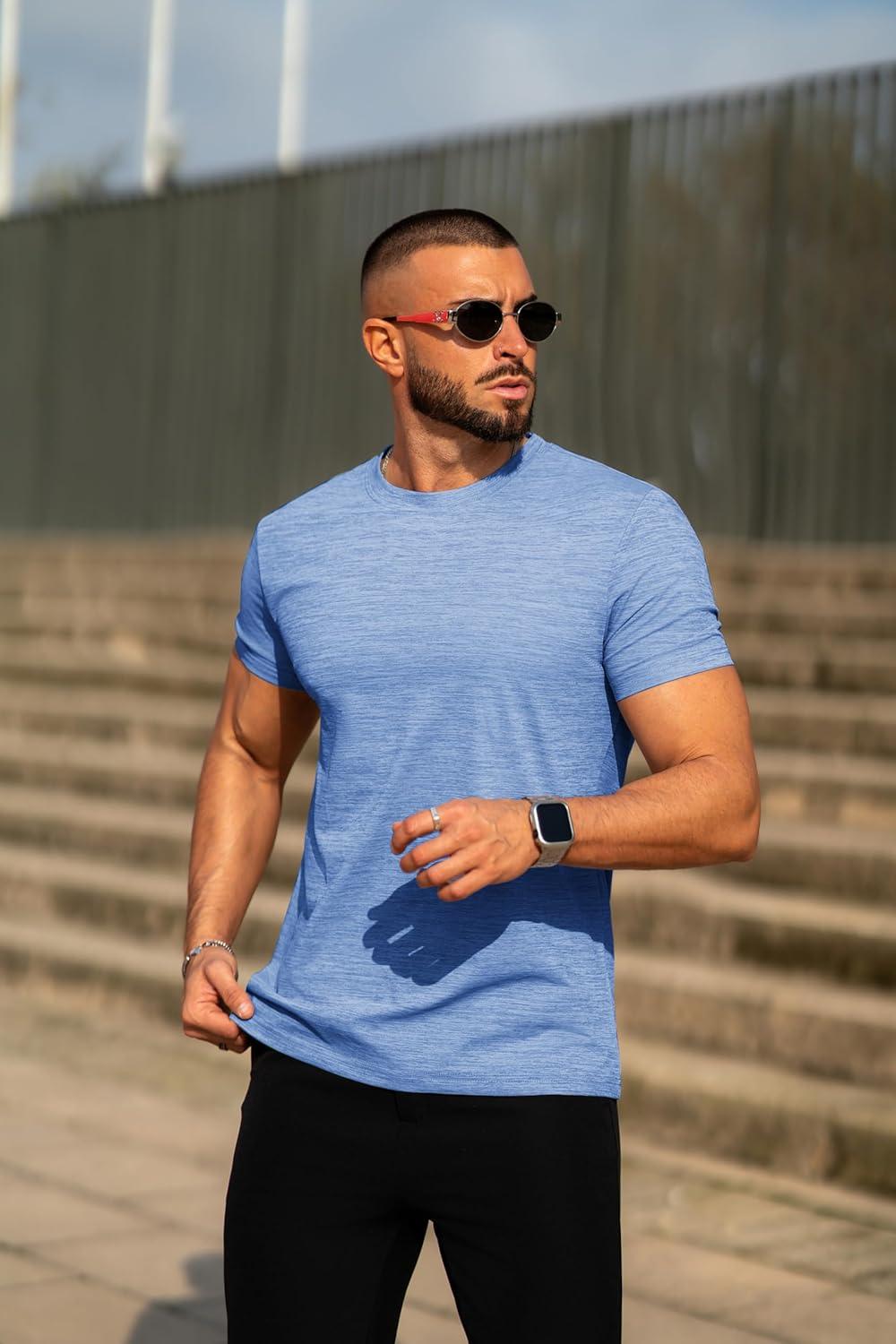imageCOOFANDY Mens Crew Neck T Shirt Short Sleeve Casual Summer Basic Tee Muscle Slim Fit Workout TShirtLight Blue