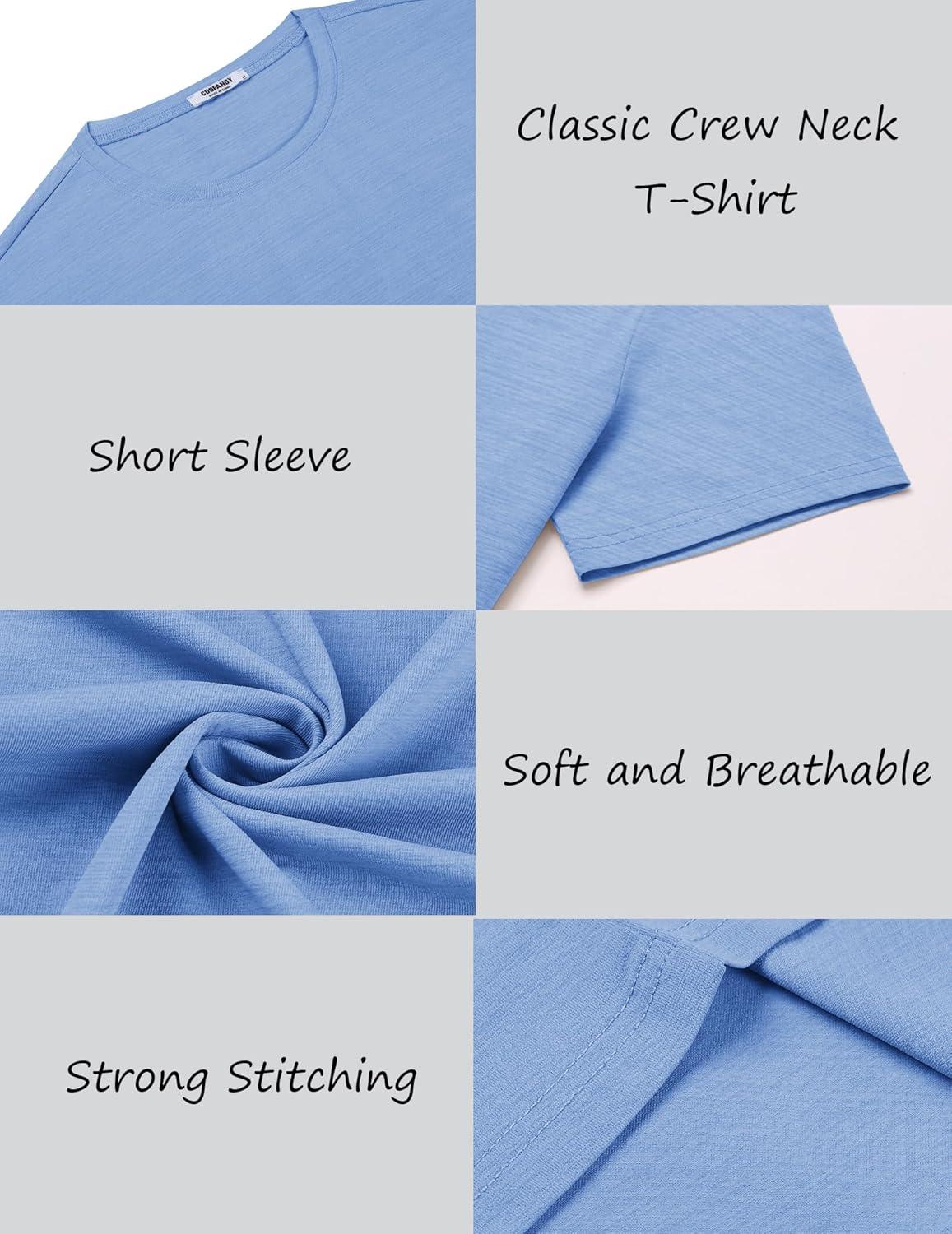 imageCOOFANDY Mens Crew Neck T Shirt Short Sleeve Casual Summer Basic Tee Muscle Slim Fit Workout TShirtLight Blue