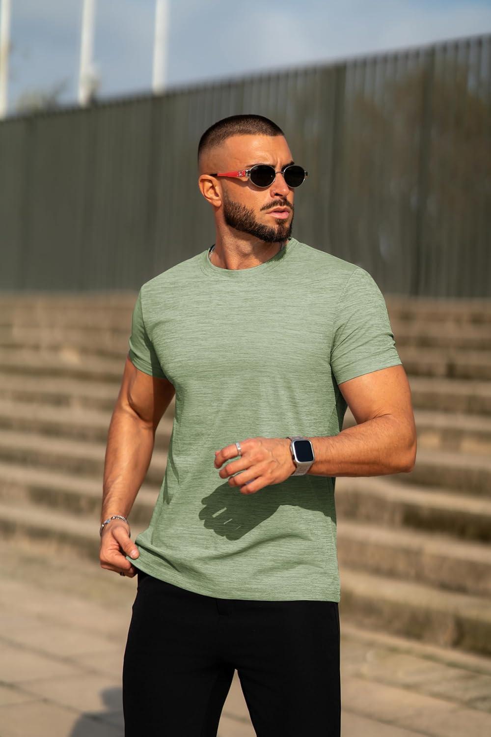 imageCOOFANDY Mens Crew Neck T Shirt Short Sleeve Casual Summer Basic Tee Muscle Slim Fit Workout TShirtLight Green