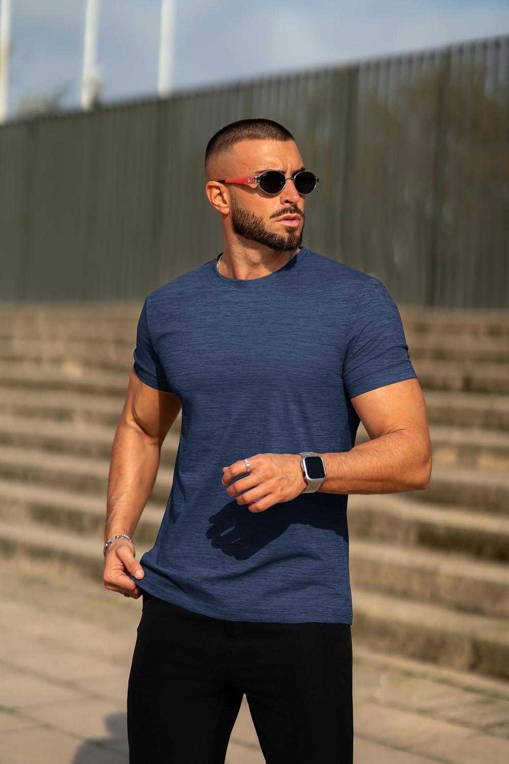 imageCOOFANDY Mens Crew Neck T Shirt Short Sleeve Casual Summer Basic Tee Muscle Slim Fit Workout TShirtNavy Blue