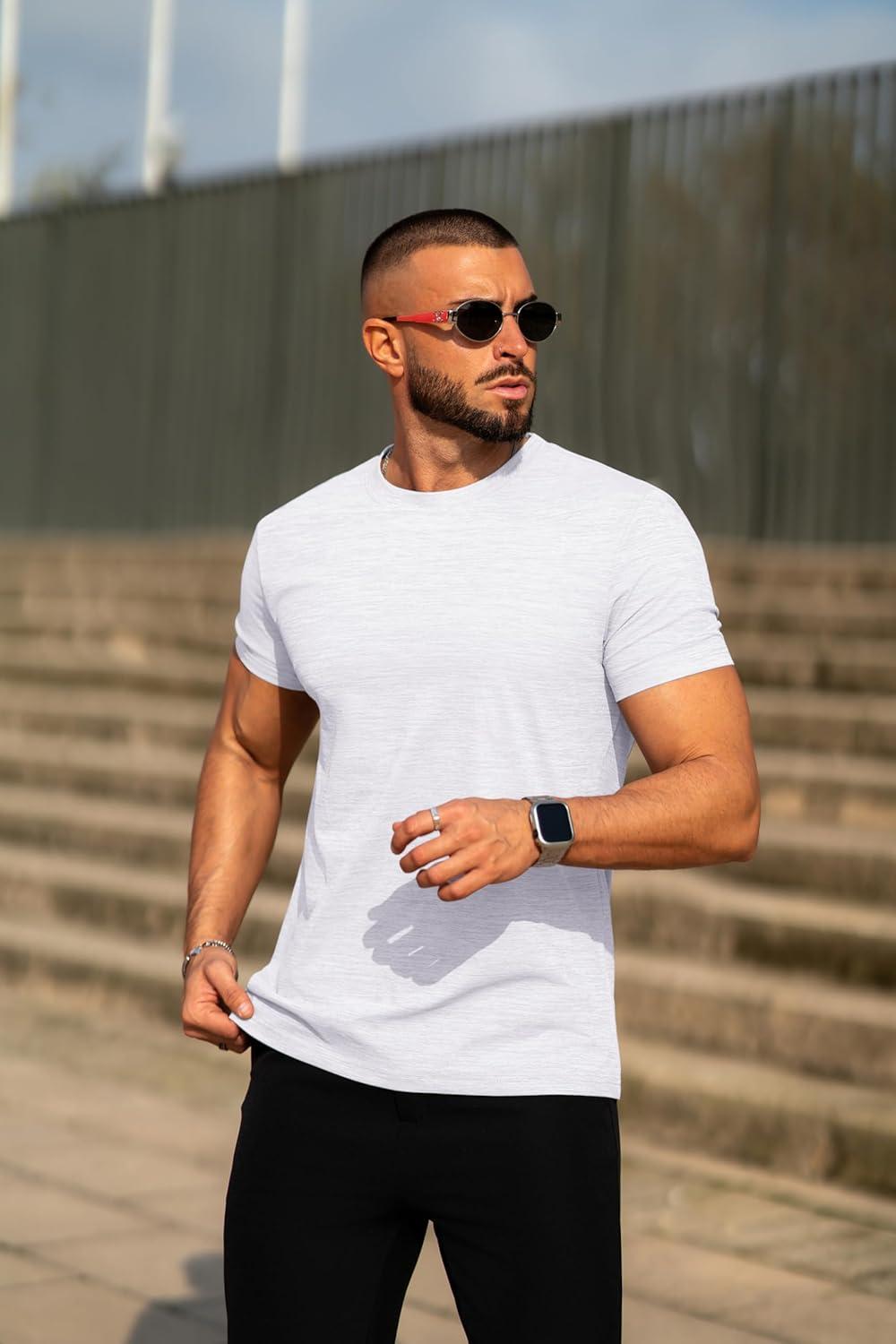 imageCOOFANDY Mens Crew Neck T Shirt Short Sleeve Casual Summer Basic Tee Muscle Slim Fit Workout TShirtWhite