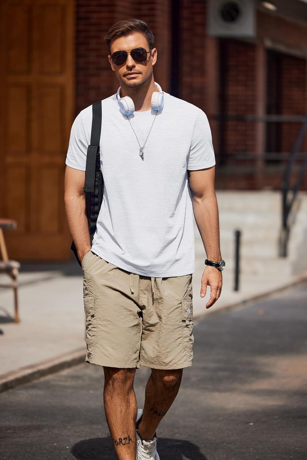 imageCOOFANDY Mens Crew Neck T Shirt Short Sleeve Casual Summer Basic Tee Muscle Slim Fit Workout TShirtWhite