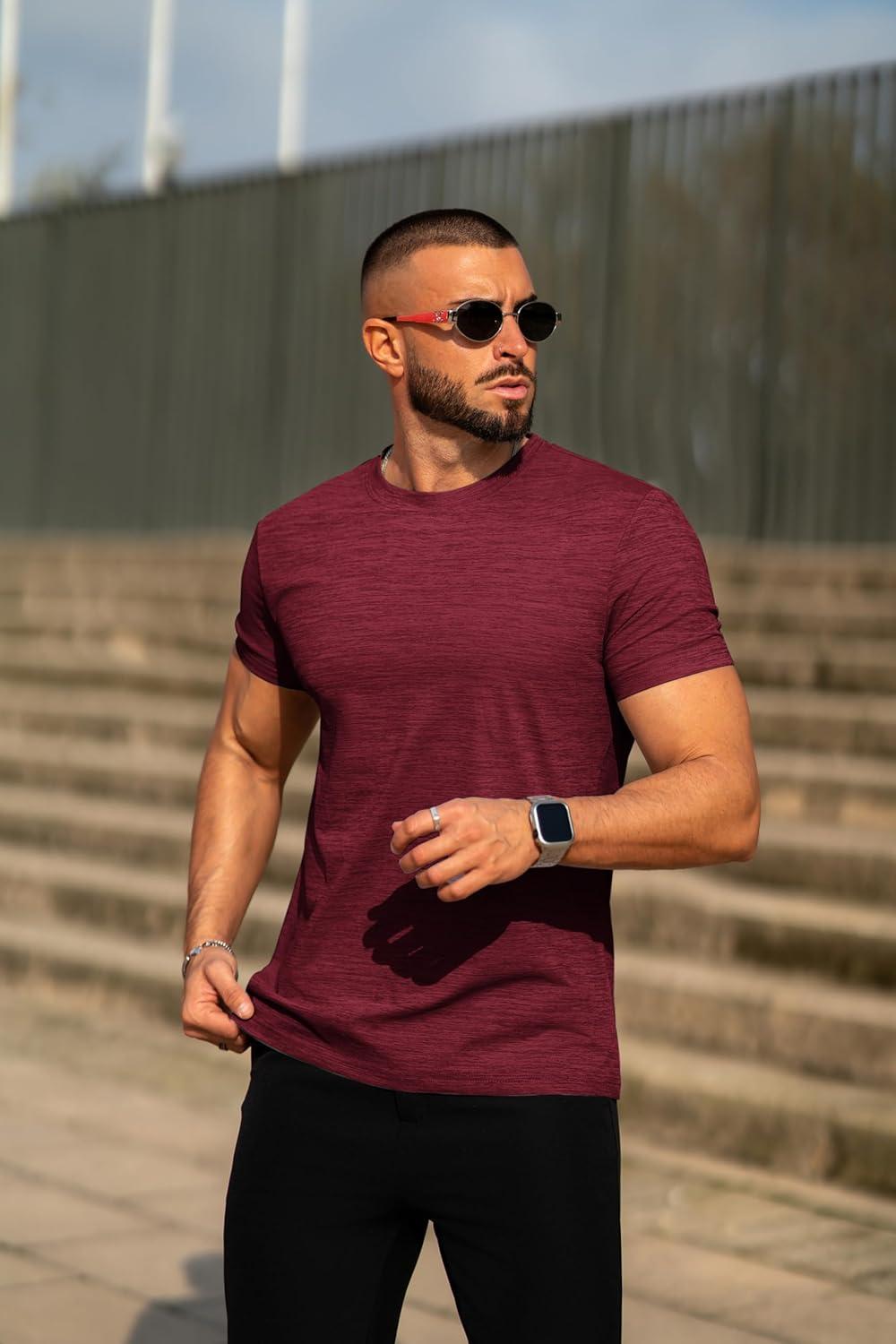 imageCOOFANDY Mens Crew Neck T Shirt Short Sleeve Casual Summer Basic Tee Muscle Slim Fit Workout TShirtWine Red