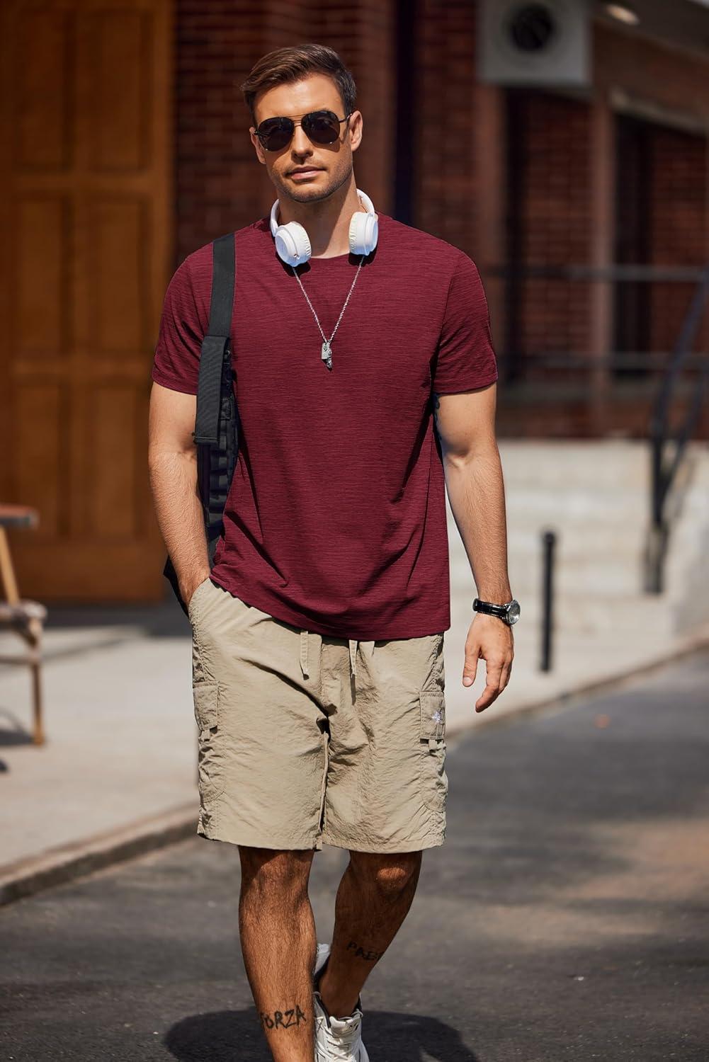 imageCOOFANDY Mens Crew Neck T Shirt Short Sleeve Casual Summer Basic Tee Muscle Slim Fit Workout TShirtWine Red