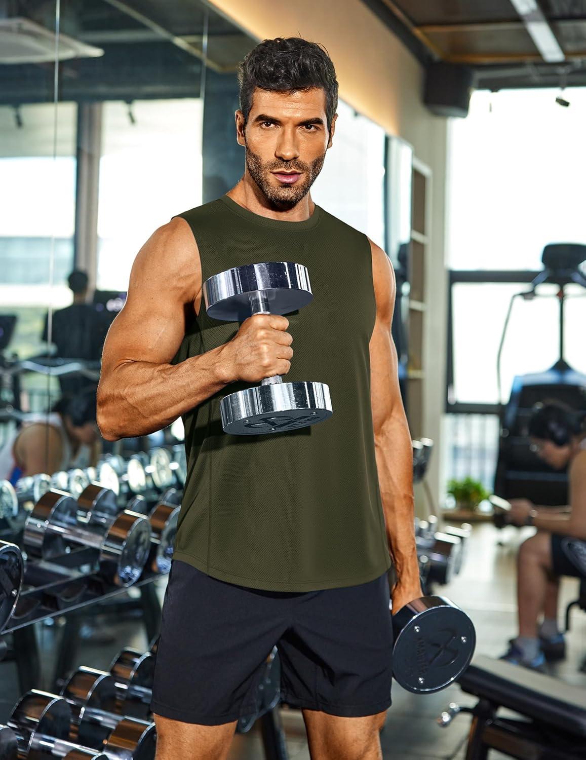 imageCOOFANDY Mens Workout Gym Tank Tops Dry Fit Pack Sleeveless Muscle Shirts Breathable Running TankBlackArmy Green