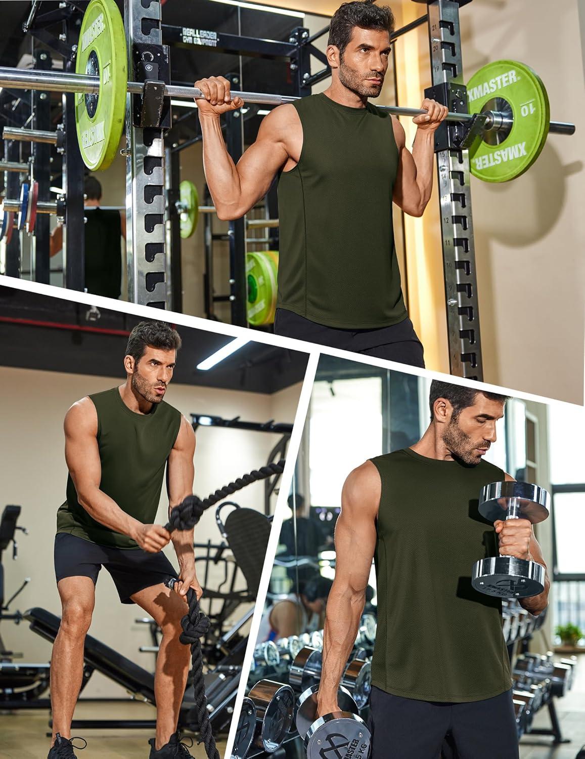 imageCOOFANDY Mens Workout Gym Tank Tops Dry Fit Pack Sleeveless Muscle Shirts Breathable Running TankBlackArmy Green