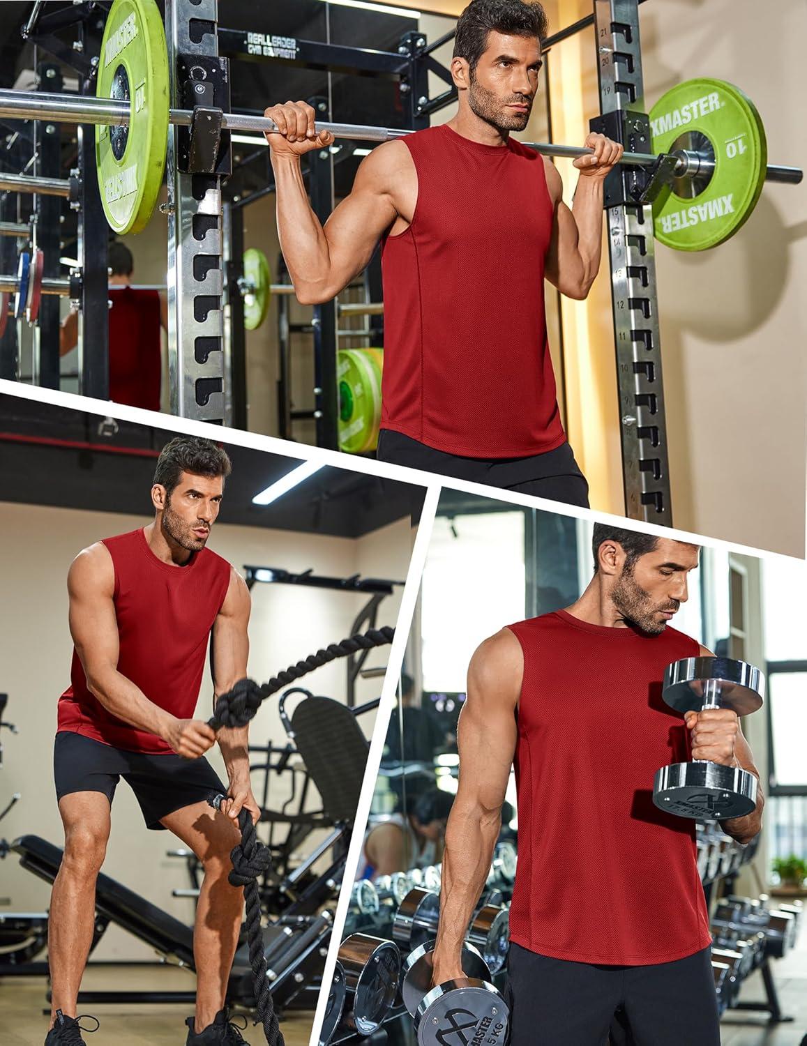 imageCOOFANDY Mens Workout Gym Tank Tops Dry Fit Pack Sleeveless Muscle Shirts Breathable Running TankBlackRed